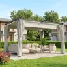 Pérgola con Techo Retráctil 4x3 m Cenador con Paredes Laterales Anti-UV Resistente al Agua para Jardín Patio Crema - Ogal.Es