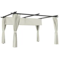 Pérgola con Techo Retráctil 4x3 m Cenador con Paredes Laterales Anti-UV Resistente al Agua para Jardín Patio Crema - Ogal.Es