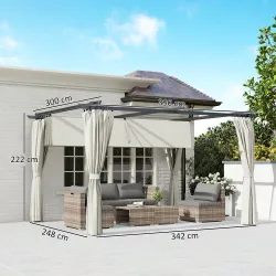 Pérgola con Techo Retráctil 4x3 m Cenador con Paredes Laterales Anti-UV Resistente al Agua para Jardín Patio Crema - Ogal.Es