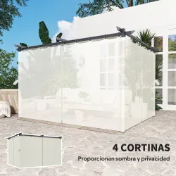 Pérgola con Techo Retráctil 4x3 m Cenador con Paredes Laterales Anti-UV Resistente al Agua para Jardín Patio Crema - Ogal.Es