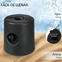 Pack de 4 Pesos para Carpas Plegables Soportes Rellenables con 8,7 kg de Agua o 12 kg de Arena Ø21,5/24x25,5 cm ... - Ogal.Es