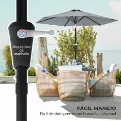 Sombrilla de Jardín Ø230x216 cm con Apertura Manual Ángulo Ajustable e Impermeable para Terraza Piscina Gris - Ogal.Es