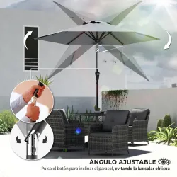 Sombrilla de Jardín Ø230x216 cm con Apertura Manual Ángulo Ajustable e Impermeable para Terraza Piscina Gris - Ogal.Es