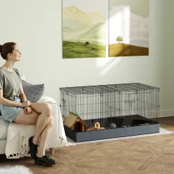 Jaula para Animales Pequeños 2 en 1 Recinto para Conejos y Cobayas con Puerta Central y Tapa Removible 121x61x61... - Ogal.Es
