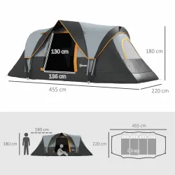 Tienda de Acampada para 5 Personas Impermeable 3000mm+ con Bolsa de Transporte y Gancho 455x220x180 cm Gris - Ogal.Es