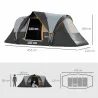 Tienda de Acampada para 5 Personas Impermeable 3000mm+ con Bolsa de Transporte y Gancho 455x220x180 cm Gris - Ogal.Es