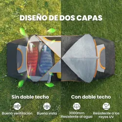 Tienda de Acampada para 5 Personas Impermeable 3000mm+ con Bolsa de Transporte y Gancho 455x220x180 cm Gris - Ogal.Es