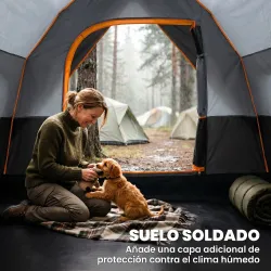 Tienda de Acampada para 5 Personas Impermeable 3000mm+ con Bolsa de Transporte y Gancho 455x220x180 cm Gris - Ogal.Es