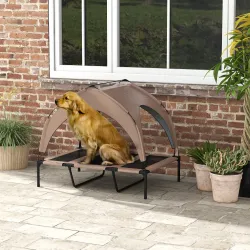 Cama para Perros Elevada con Toldo Marco de Acero y Bolsa de Transporte para Interior y Exterior 106x76x94 cm Café - Ogal.Es
