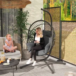 Silla Colgante Huevo con Soporte con Cesta Plegable Cojín y Reposacabezas para Interior y Exterior Carga 120 kg ... - Ogal.Es