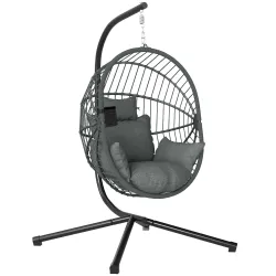 Silla Colgante Huevo con Soporte con Cesta Plegable Cojín y Reposacabezas para Interior y Exterior Carga 120 kg ... - Ogal.Es