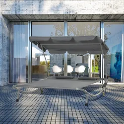 Tumbona Doble con Toldo Ajustable Tumbona de Jardín para 2 Personas con Cojines y 2 Ruedas 200x175x134 cm Gris - Ogal.Es