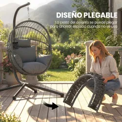 Silla Colgante Huevo con Soporte con Cesta Plegable Cojín y Reposacabezas para Interior y Exterior Carga 120 kg ... - Ogal.Es