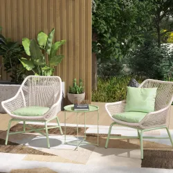 Mesa de Jardín Redonda con Bandeja Extraíble Patas Ajustables y Acabado en Acero para Exterior Ø46x53 cm Verde - Ogal.Es