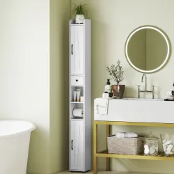 Columna de Baño con 2 Puertas Compartimento Abierto Estantes Ajustables y Portarrollos 20x20x185 cm Blanco - Ogal.Es