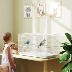 Jaula para Pájaros con Divisor 4 Comederos 4 Perchas Bandeja Extraíble para Loros Canarios Periquitos 76x46x46 c... - Ogal.Es
