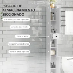 Columna de Baño con 2 Puertas Compartimento Abierto Estantes Ajustables y Portarrollos 20x20x185 cm Blanco - Ogal.Es