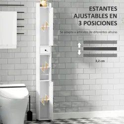 Columna de Baño con 2 Puertas Compartimento Abierto Estantes Ajustables y Portarrollos 20x20x185 cm Blanco - Ogal.Es