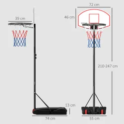 Canasta de Baloncesto con Tablero de Dardos Altura Ajustable Base Rellenable y Ruedas 74x55x210-247 cm Negro - Ogal.Es