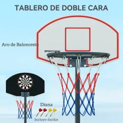 Canasta de Baloncesto con Tablero de Dardos Altura Ajustable Base Rellenable y Ruedas 74x55x210-247 cm Negro - Ogal.Es