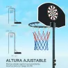 Canasta de Baloncesto con Tablero de Dardos Altura Ajustable Base Rellenable y Ruedas 74x55x210-247 cm Negro - Ogal.Es