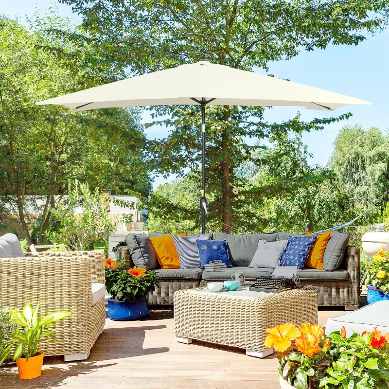 Sombrilla de Aluminio 195x295x253 Parasol Rectangular de Jardín Inclinable con Manivela y Poste Desmontable Crema - Ogal.Es