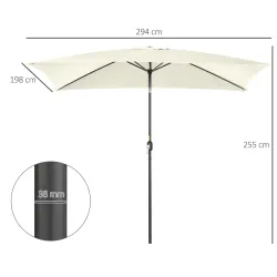 Sombrilla de Aluminio 195x295x253 Parasol Rectangular de Jardín Inclinable con Manivela y Poste Desmontable Crema - Ogal.Es