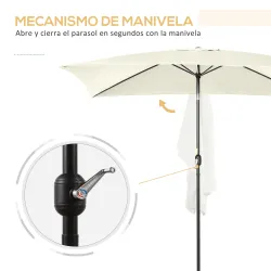 Sombrilla de Aluminio 195x295x253 Parasol Rectangular de Jardín Inclinable con Manivela y Poste Desmontable Crema - Ogal.Es