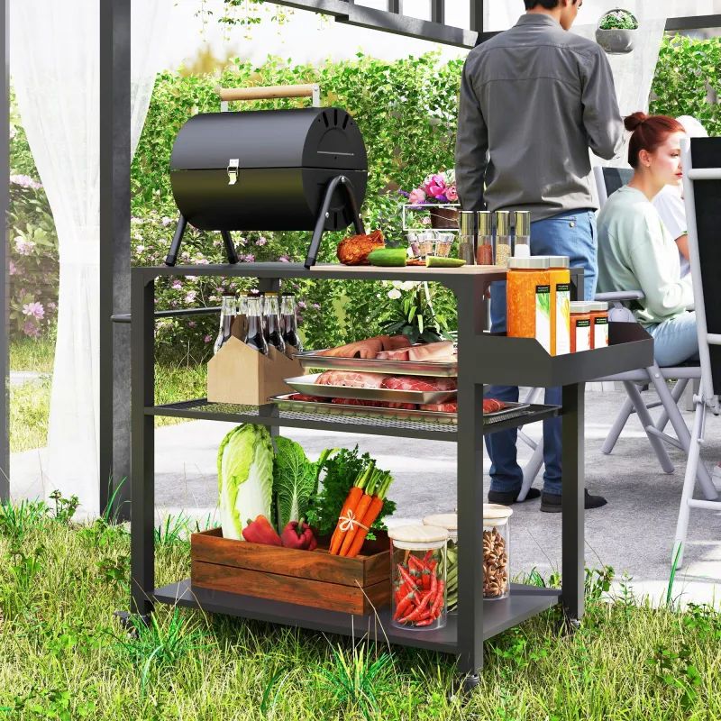 Carrito de Parrilla para Jardín o Terraza Carrito de Servicio con Encimera Estantes y Ruedas para BBQ 105x50x79 ... - Ogal.Es