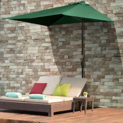 Parasol para Pared 230x130x245 cm Media Sombrilla con Manivela Protección UV 30+ Impermeable Verde - Ogal.Es