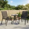 Conjunto de Jardín de 3 Piezas con Mesa Redonda Encimera de Vidrio y Sillas Apilables para Exteriores Negro - Ogal.Es