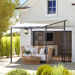 Pérgola de Pared 2,4x2,4 m con Techo Inclinado Protección UV 30+ Impermeable Marco de Metal para Patio Terraza C... - Ogal.Es