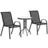 Conjunto de Jardín de 3 Piezas con Mesa Redonda Encimera de Vidrio y Sillas Apilables para Exteriores Negro - Ogal.Es