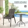 Conjunto de Jardín de 3 Piezas con Mesa Redonda Encimera de Vidrio y Sillas Apilables para Exteriores Negro - Ogal.Es