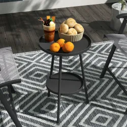 Mesa de Jardín Redonda de 2 Niveles con Bordes Elevados Bandeja Inferior para Exterior e Interior Ø32x51 cm Negro - Ogal.Es