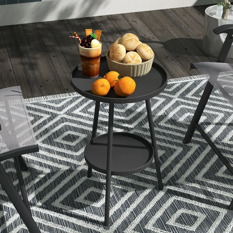 Mesa de Jardín Redonda de 2 Niveles con Bordes Elevados Bandeja Inferior para Exterior e Interior Ø32x51 cm Negro - Ogal.Es
