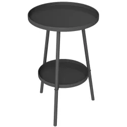 Mesa de Jardín Redonda de 2 Niveles con Bordes Elevados Bandeja Inferior para Exterior e Interior Ø32x51 cm Negro - Ogal.Es