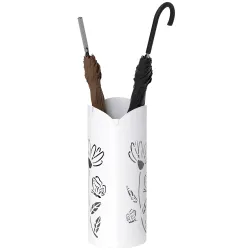 Paragüero de Acero con 4 Ganchos y Bandeja de Goteo Extraíble y Diseño Decorativo 17x17x41 cm Blanco - Ogal.Es