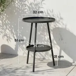 Mesa de Jardín Redonda de 2 Niveles con Bordes Elevados Bandeja Inferior para Exterior e Interior Ø32x51 cm Negro - Ogal.Es