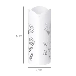 Paragüero de Acero con 4 Ganchos y Bandeja de Goteo Extraíble y Diseño Decorativo 17x17x41 cm Blanco - Ogal.Es