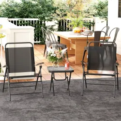 Conjunto de 3 Piezas Mesa con Encimera de Cristal y Sillas Plegables con Respaldo Regulable para Terraza Exterio... - Ogal.Es