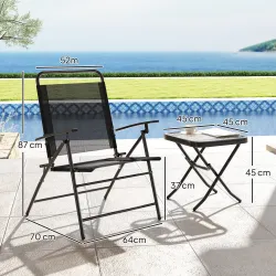 Conjunto de 3 Piezas Mesa con Encimera de Cristal y Sillas Plegables con Respaldo Regulable para Terraza Exterio... - Ogal.Es