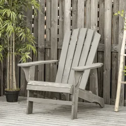 Silla de Jardín Adirondack Asiento Extra Ancho Carga 150 kg para Patio Terraza Balcón 78x89x88 cm Gris Claro - Ogal.Es