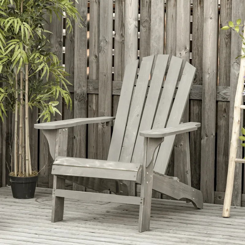 Silla de Jardín Adirondack Asiento Extra Ancho Carga 150 kg para Patio Terraza Balcón 78x89x88 cm Gris Claro - Ogal.Es