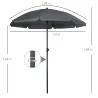 Sombrilla de Playa con Protección UV50+ Mástil de Ø32 mm y Toldo Ajustable Ø180x209 cm Gris Oscuro - Ogal.Es
