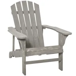 Silla de Jardín Adirondack Asiento Extra Ancho Carga 150 kg para Patio Terraza Balcón 78x89x88 cm Gris Claro - Ogal.Es