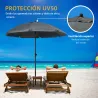 Sombrilla de Playa con Protección UV50+ Mástil de Ø32 mm y Toldo Ajustable Ø180x209 cm Gris Oscuro - Ogal.Es