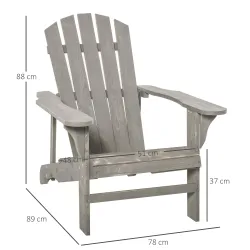 Silla de Jardín Adirondack Asiento Extra Ancho Carga 150 kg para Patio Terraza Balcón 78x89x88 cm Gris Claro - Ogal.Es