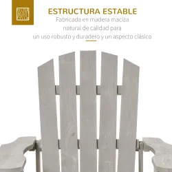 Silla de Jardín Adirondack Asiento Extra Ancho Carga 150 kg para Patio Terraza Balcón 78x89x88 cm Gris Claro - Ogal.Es