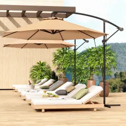 Parasol de Jardín Excéntrico Sombrilla con Funda para Sombrilla Protección UV 50+ y Base Cruzada Ø290x243 cm Caqui - Ogal.Es